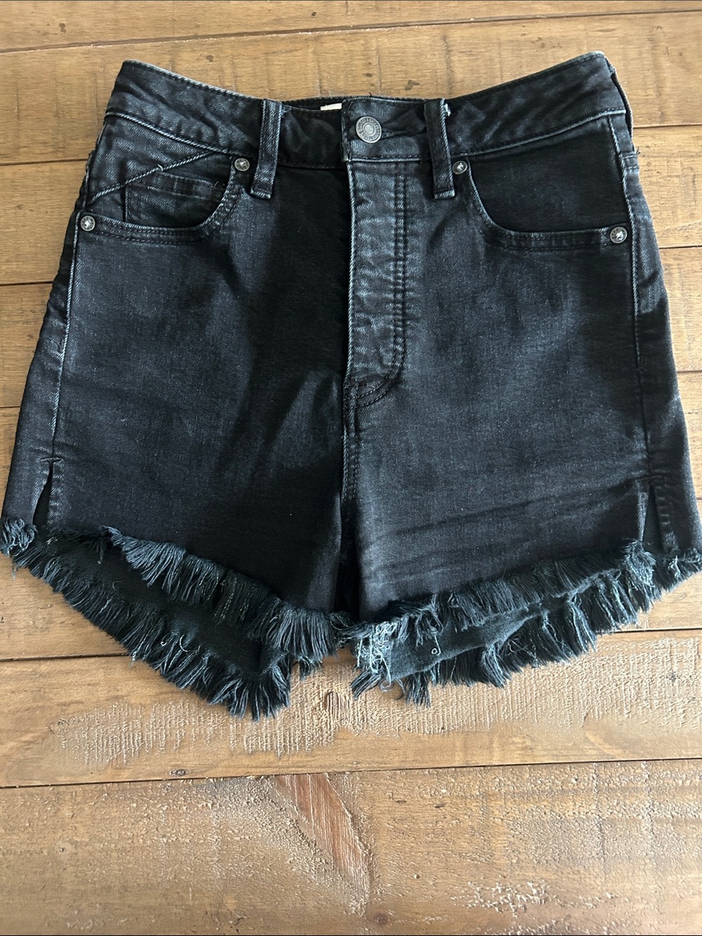 We The Free Black Frayed Hem High-Rise Denim Shorts